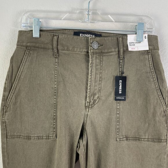 NEW $69 Express Womens 6 Cropped Straight High Rise Stretch Utility Pants - Picture 3 of 11